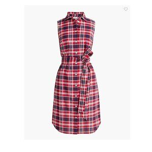 J. Crew Red and Blue Sleeveless Sundress with Dress Shirt Collar
